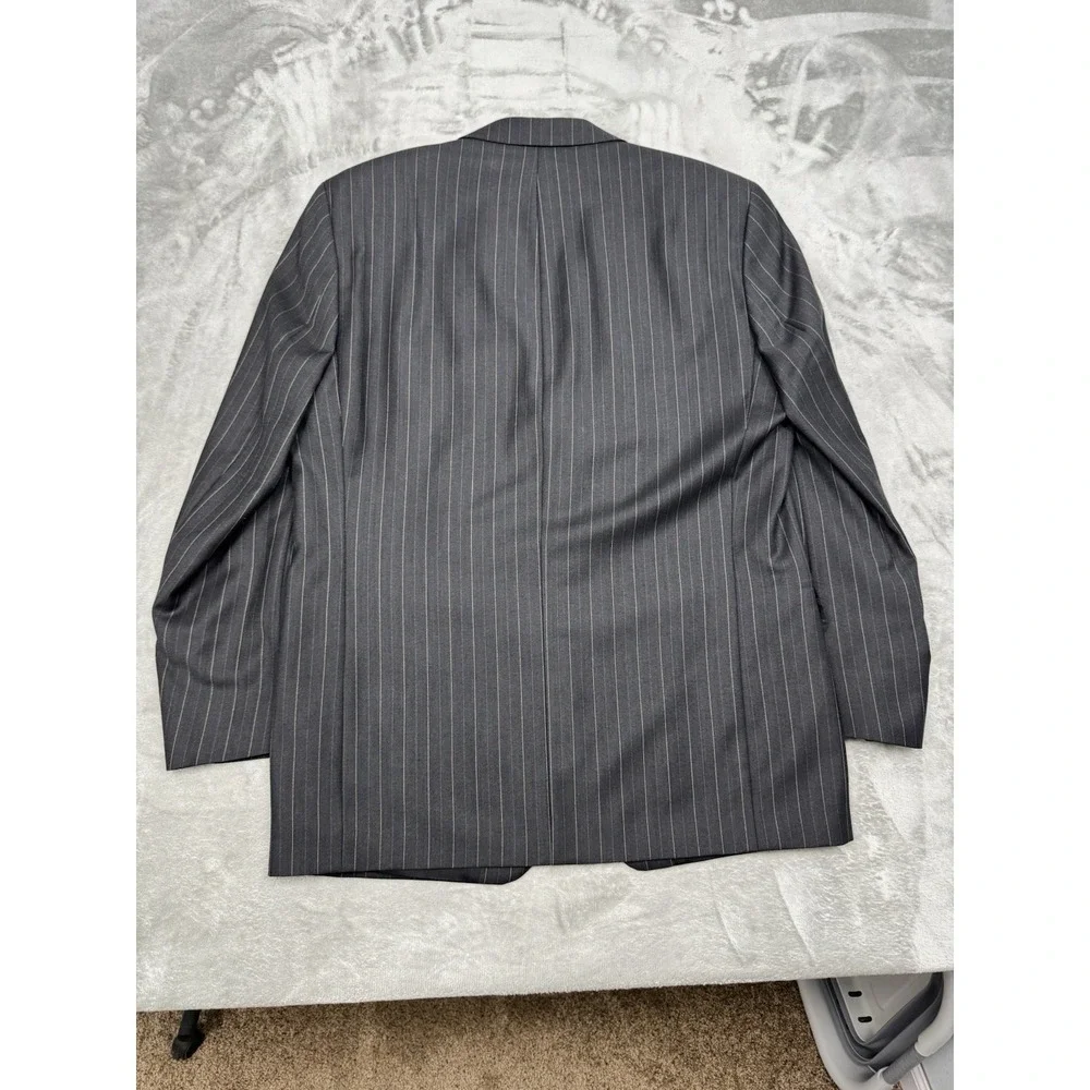 Prestige S Cohen Suit Blazer Jacket‎ Mens 46L Black Pinstripe Sport Coat Wool